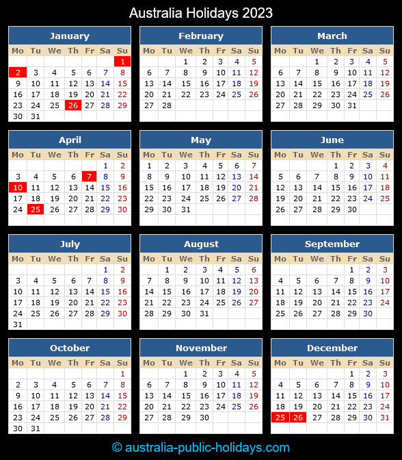 Australia Holiday Calendar 2023