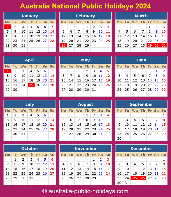 Australia Public Holidays 2024