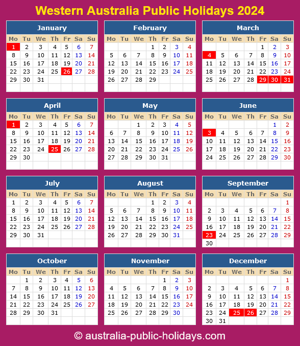 Western Australia Holiday Calendar 2024