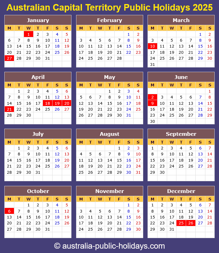 Australian Capital Territory Holiday Calendar 2025