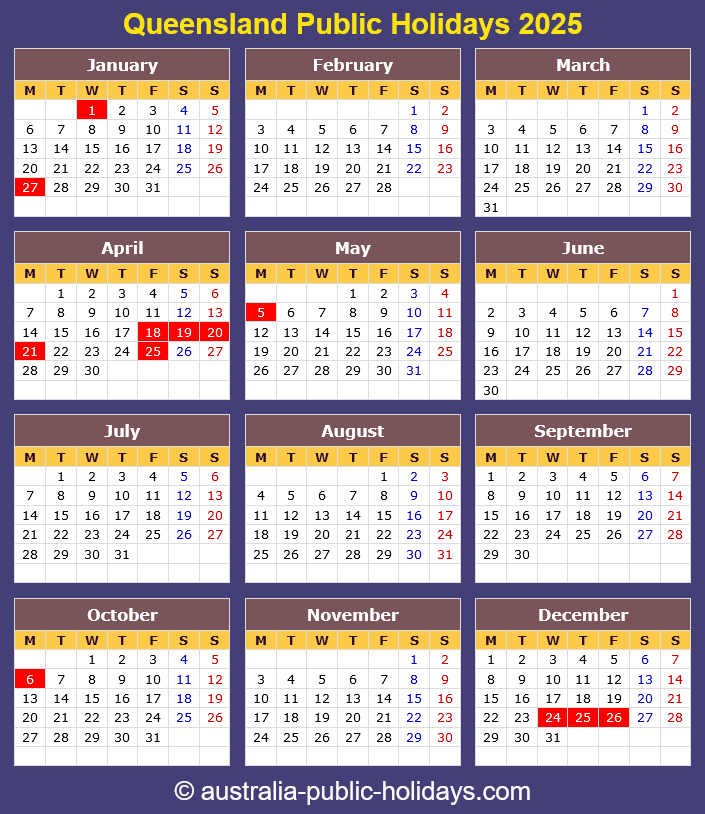 Queensland Holiday Calendar 2025