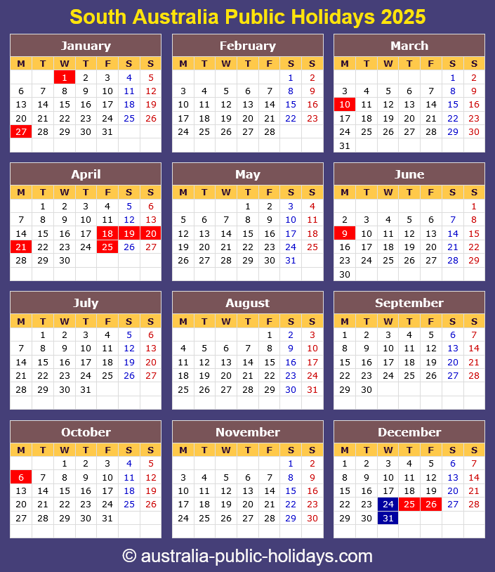 South Australia Holiday Calendar 2025