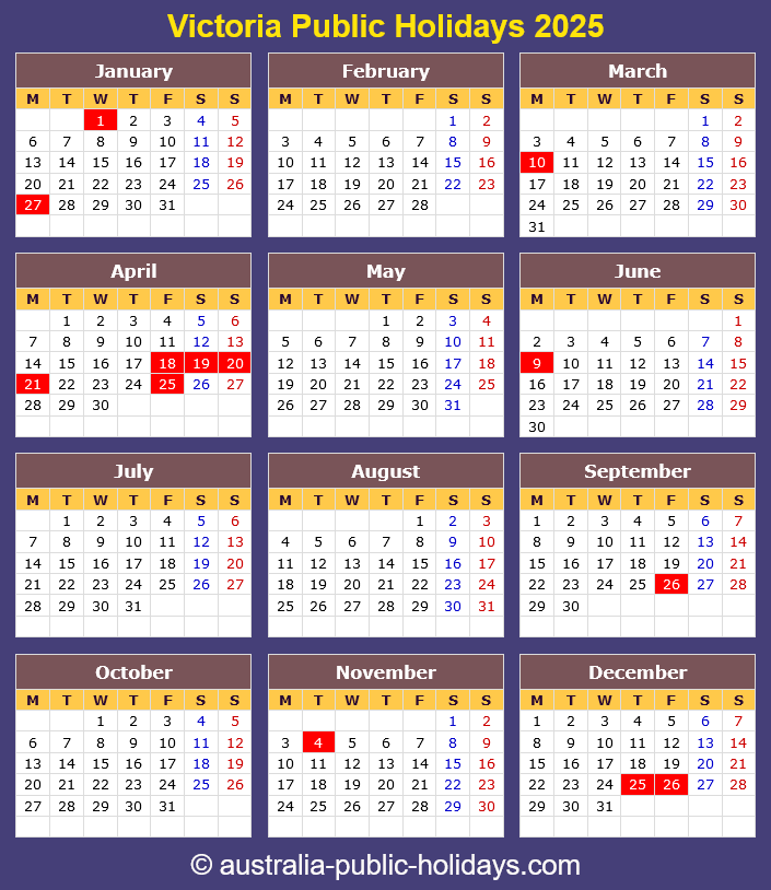 Public Holidays Victoria 2025 Calendar