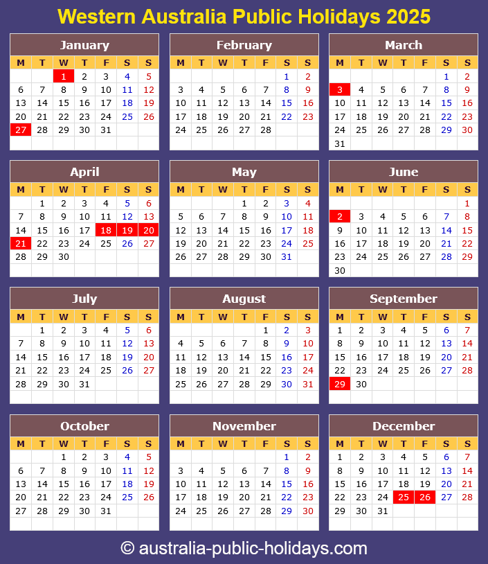 Western Australia Holiday Calendar 2025