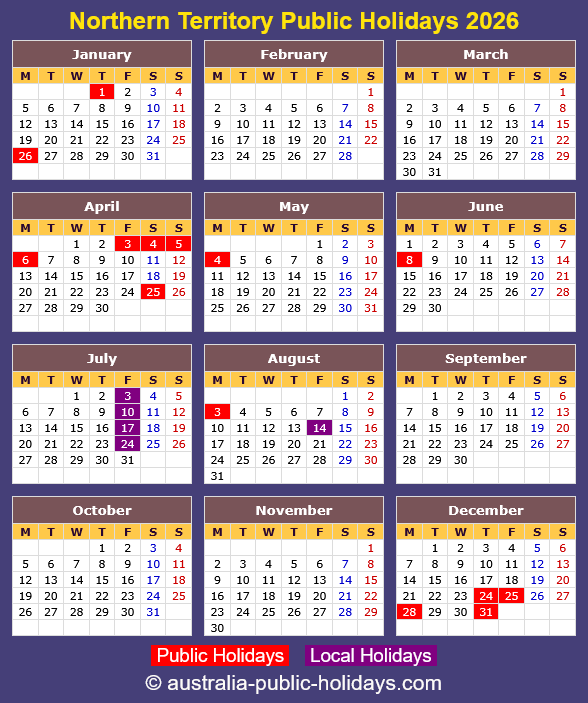 Northern Territory Holiday Calendar 2026 Northern Territory Holiday Calendar 2026